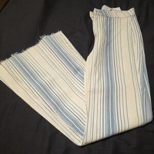 Cello Blue and White Striped Flare Jeans